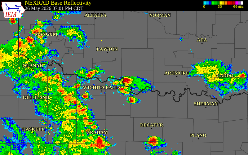NEXRAD radar during the Tuesday, May 26, 2026 storm activity in Stephens County, Oklahoma