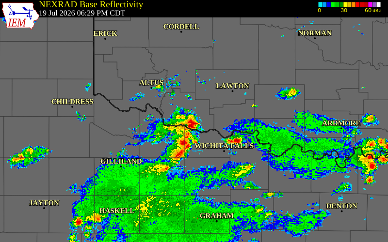 NEXRAD radar during the Sunday, July 19, 2026 storm activity in Tillman County, Oklahoma