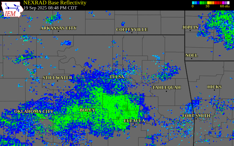 NEXRAD radar during the Friday, September 19, 2025 storm activity in Tulsa County, Oklahoma