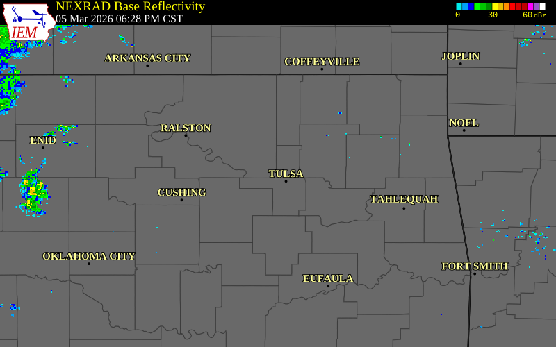 NEXRAD radar during the Thursday, March 5, 2026 storm activity in Tulsa County, Oklahoma
