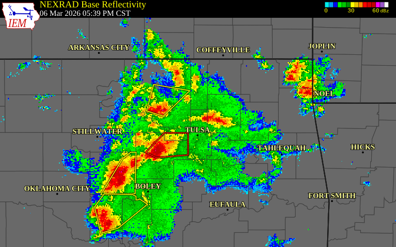 NEXRAD radar during the Friday, March 6, 2026 storm activity in Tulsa County, Oklahoma