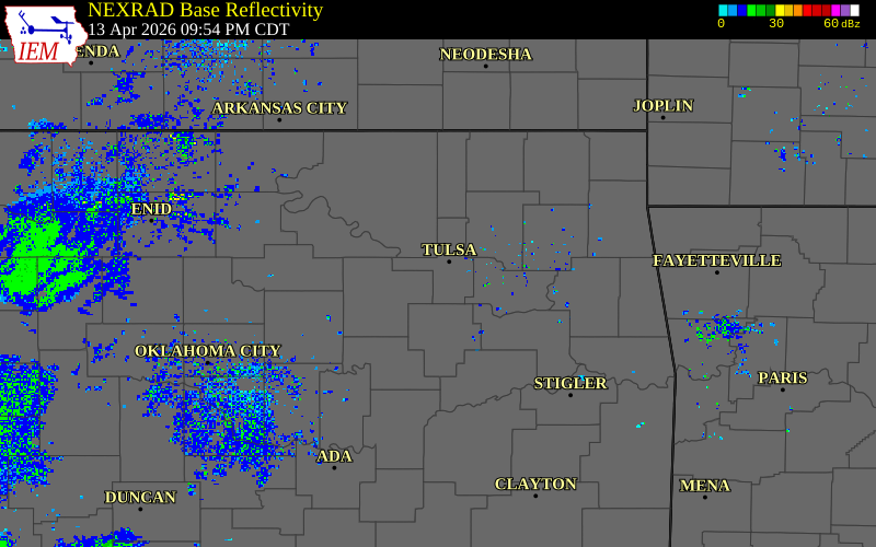 Radar snapshot during the Apr 13, 2026 tornado event near 3 NW Jenks, Tulsa County, Oklahoma, with NWS warning polygons