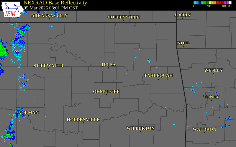 NEXRAD radar during the Thursday, March 5, 2026 storm activity in Wagoner County, Oklahoma