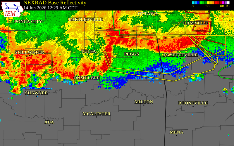 NEXRAD radar during the Sunday, June 14, 2026 storm activity in Wagoner County, Oklahoma