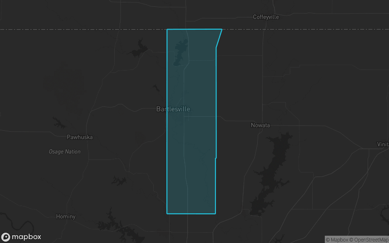 Map of Washington County, Oklahoma showing the county boundary and surrounding cities