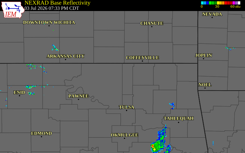 NEXRAD radar during the Friday, July 3, 2026 storm activity in Washington County, Oklahoma