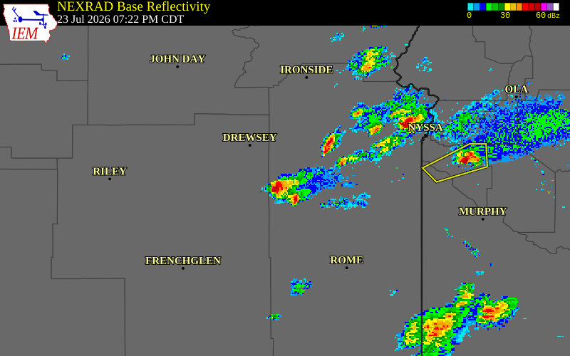 NEXRAD radar during the Thursday, July 23, 2026 storm activity in Harney County, Oregon