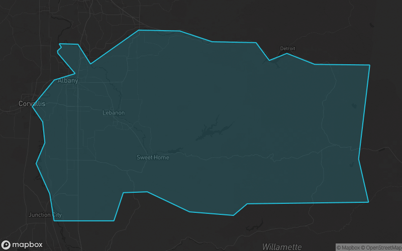 Map of Linn County, Oregon showing the county boundary and surrounding cities