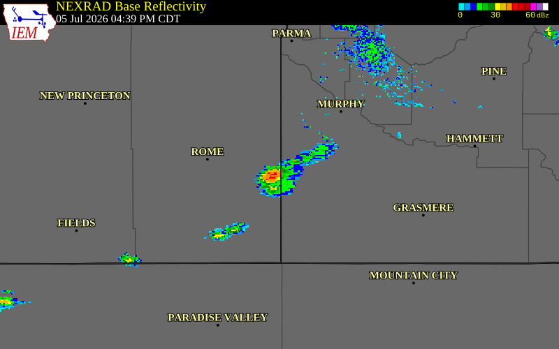 NEXRAD radar during the Sunday, July 5, 2026 storm activity in Malheur County, Oregon