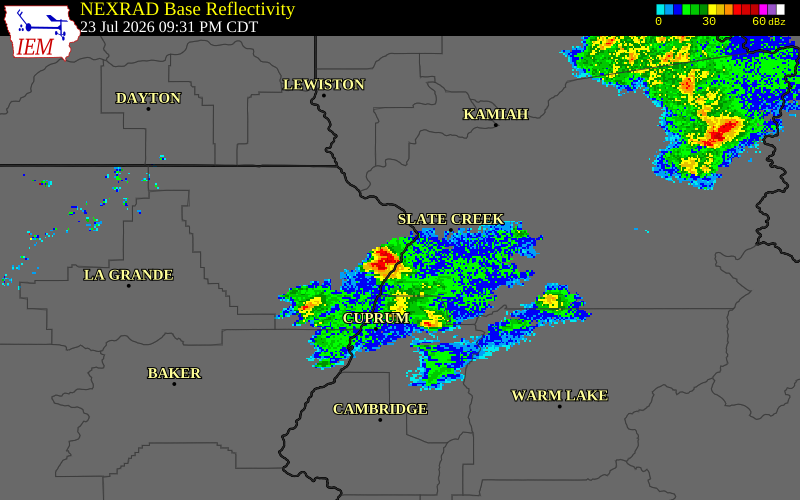 NEXRAD radar during the Thursday, July 23, 2026 storm activity in Wallowa County, Oregon