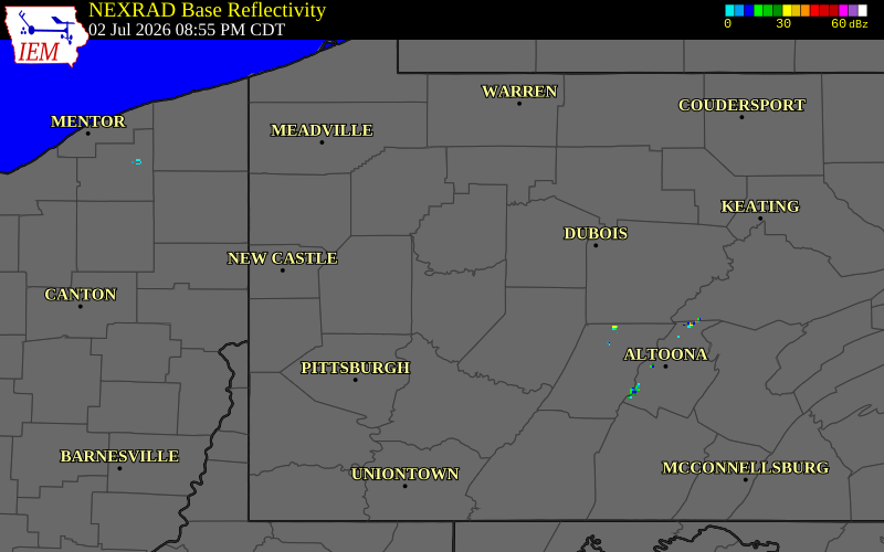 NEXRAD radar during the Thursday, July 2, 2026 storm activity in Armstrong County, Pennsylvania