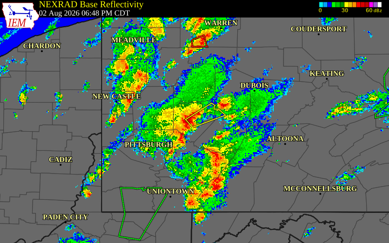 NEXRAD radar during the Sunday, August 2, 2026 storm activity in Armstrong County, Pennsylvania