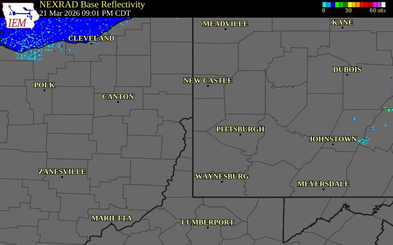 NEXRAD radar during the Saturday, March 21, 2026 storm activity in Beaver County, Pennsylvania