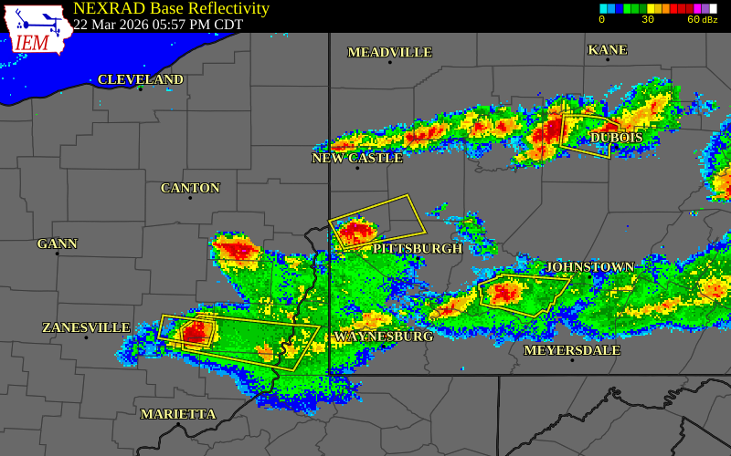 NEXRAD radar during the Sunday, March 22, 2026 storm activity in Beaver County, Pennsylvania