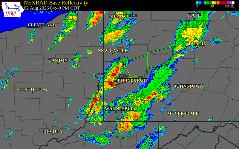 NEXRAD radar during the Sunday, August 2, 2026 storm activity in Beaver County, Pennsylvania