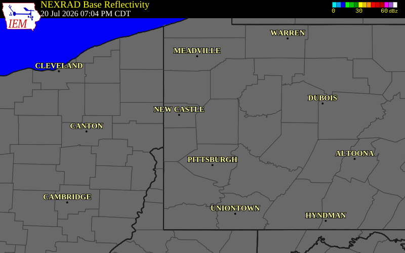 NEXRAD radar during the Monday, July 20, 2026 storm activity in Butler County, Pennsylvania