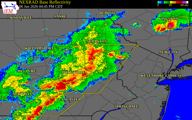 NEXRAD radar during the Saturday, June 6, 2026 storm activity in Carbon County, Pennsylvania