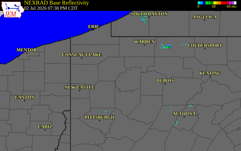 NEXRAD radar during the Thursday, July 2, 2026 storm activity in Clarion County, Pennsylvania
