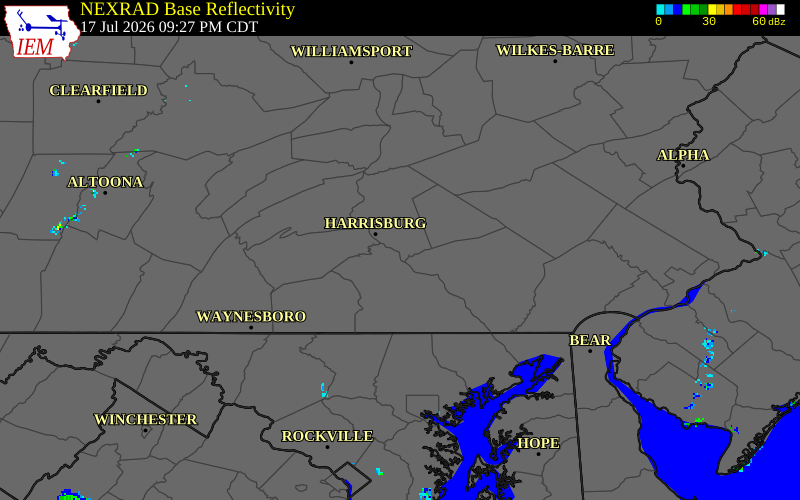 NEXRAD radar during the Friday, July 17, 2026 storm activity in Dauphin County, Pennsylvania