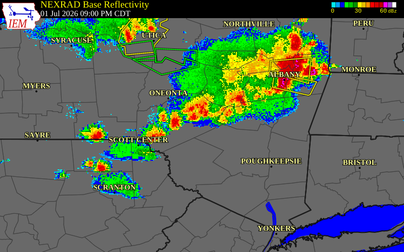 NEXRAD radar during the Wednesday, July 1, 2026 storm activity in Delaware County, Pennsylvania
