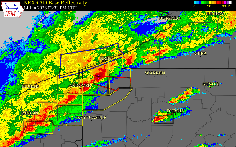 NEXRAD radar during the Sunday, June 14, 2026 storm activity in Erie County, Pennsylvania