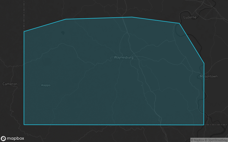 Map of Greene County, Pennsylvania showing the county boundary and surrounding cities