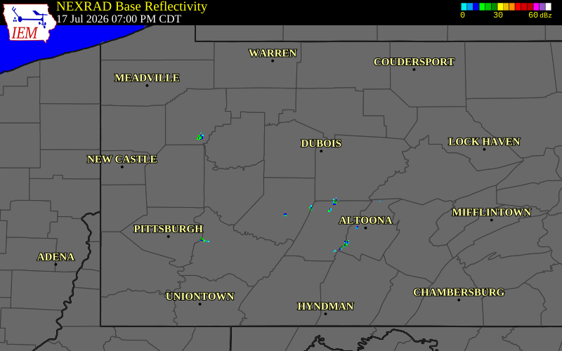 NEXRAD radar during the Friday, July 17, 2026 storm activity in Jefferson County, Pennsylvania