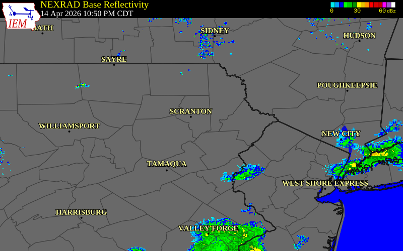 NEXRAD radar during the Tuesday, April 14, 2026 storm activity in Lackawanna County, Pennsylvania