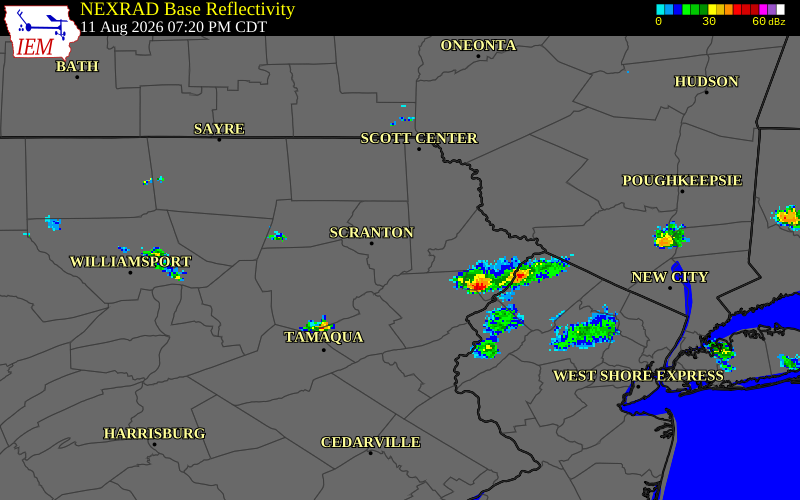 NEXRAD radar during the Tuesday, August 11, 2026 storm activity in Lackawanna County, Pennsylvania