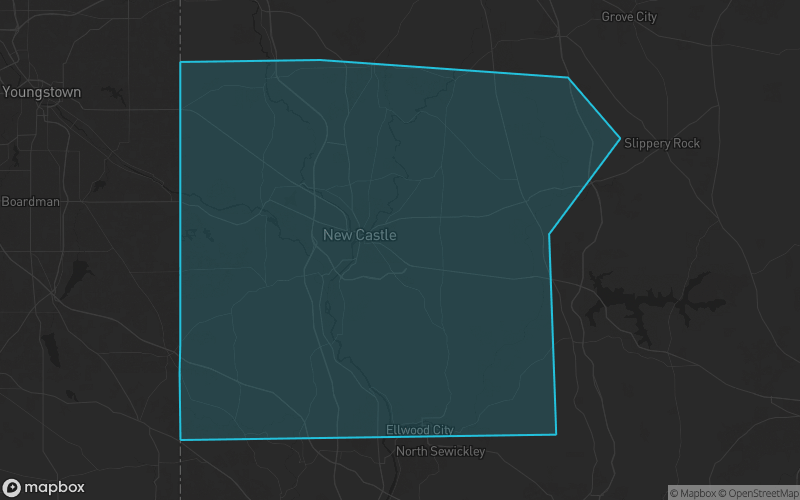 Map of Lawrence County, Pennsylvania showing the county boundary and surrounding cities