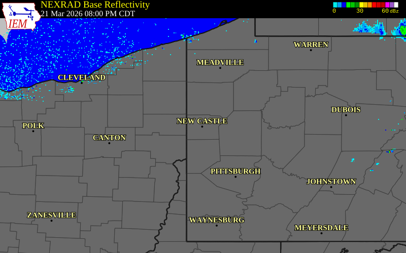 NEXRAD radar during the Saturday, March 21, 2026 storm activity in Lawrence County, Pennsylvania