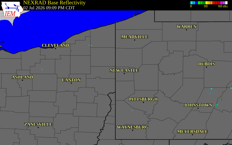 NEXRAD radar during the Thursday, July 2, 2026 storm activity in Lawrence County, Pennsylvania