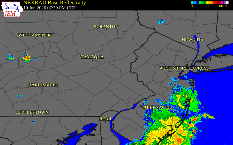 NEXRAD radar during the Wednesday, June 10, 2026 storm activity in Lehigh County, Pennsylvania