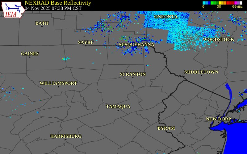 NEXRAD radar during the Tuesday, November 4, 2025 storm activity in Luzerne County, Pennsylvania