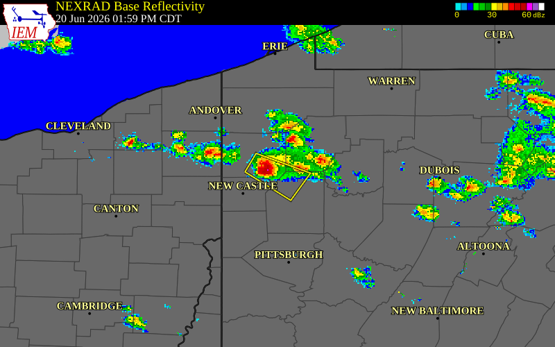NEXRAD radar during the Saturday, June 20, 2026 storm activity in Mercer County, Pennsylvania