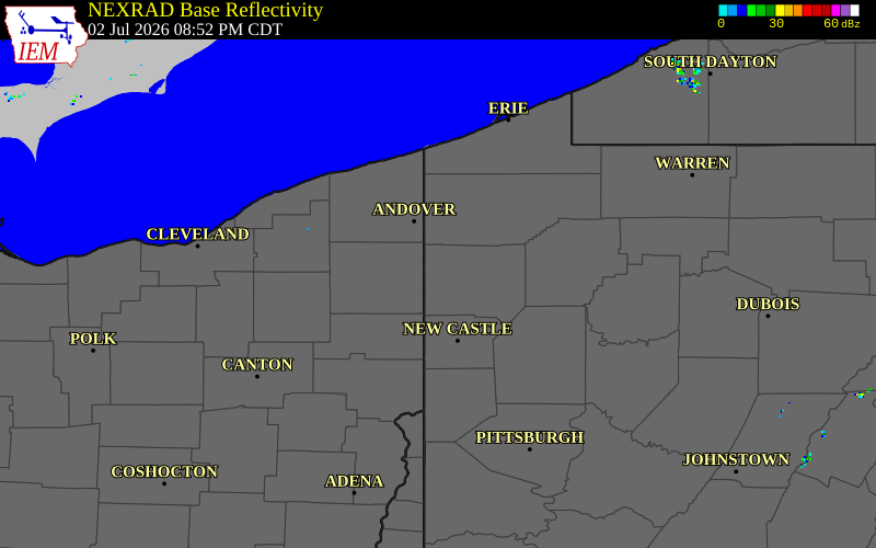 NEXRAD radar during the Thursday, July 2, 2026 storm activity in Mercer County, Pennsylvania