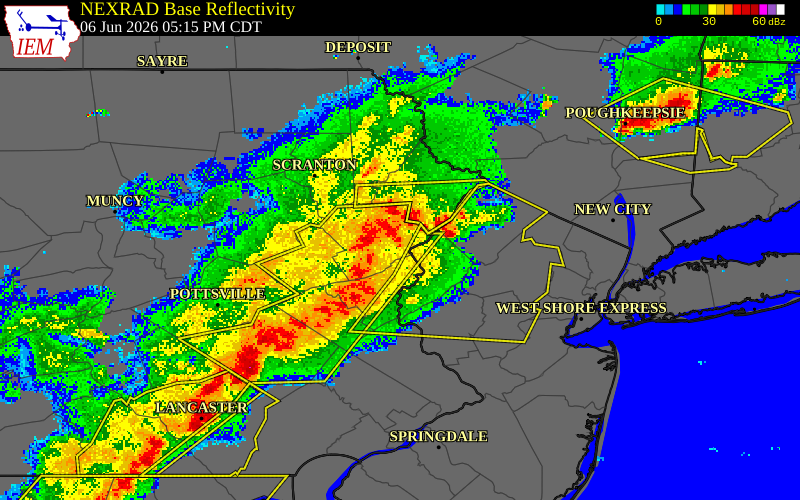 NEXRAD radar during the Saturday, June 6, 2026 storm activity in Monroe County, Pennsylvania