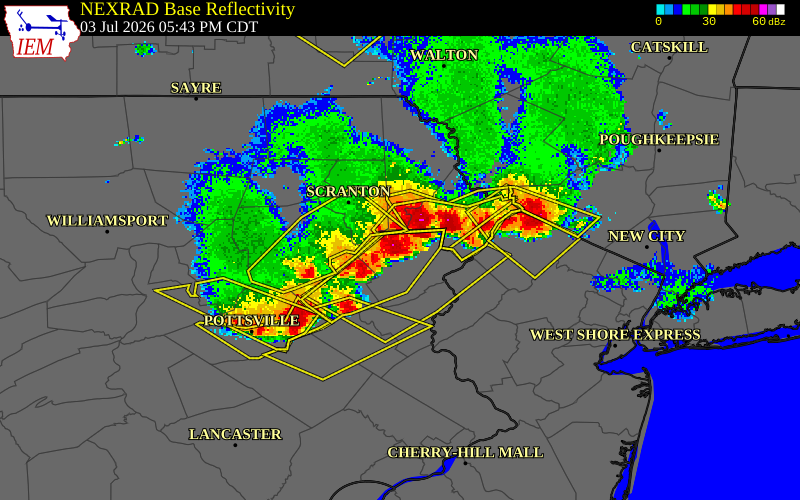 NEXRAD radar during the Friday, July 3, 2026 storm activity in Monroe County, Pennsylvania