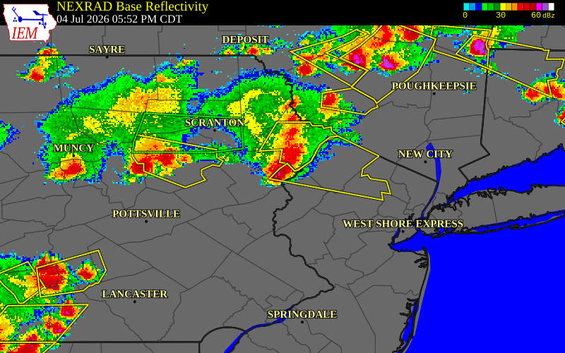 NEXRAD radar during the Saturday, July 4, 2026 storm activity in Monroe County, Pennsylvania