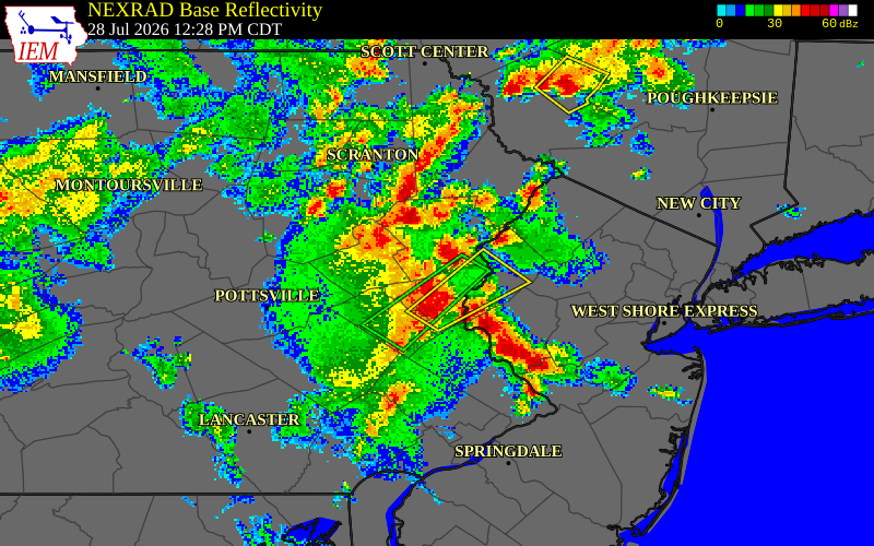 NEXRAD radar during the Tuesday, July 28, 2026 storm activity in Monroe County, Pennsylvania