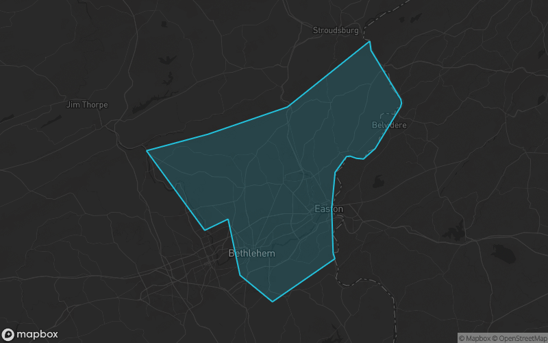 Map of Northampton County, Pennsylvania showing the county boundary and surrounding cities