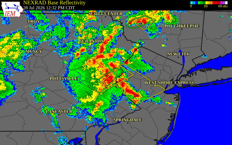 NEXRAD radar during the Tuesday, July 28, 2026 storm activity in Northampton County, Pennsylvania