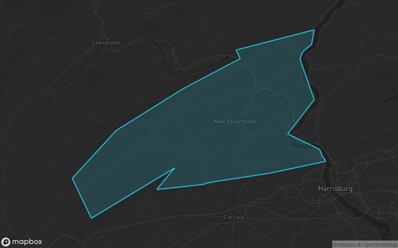 Map of Perry County, Pennsylvania showing the county boundary and surrounding cities