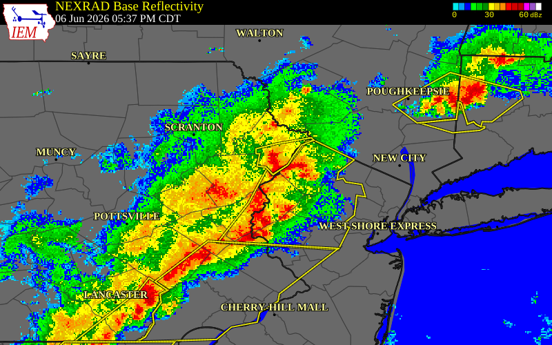 NEXRAD radar during the Saturday, June 6, 2026 storm activity in Pike County, Pennsylvania