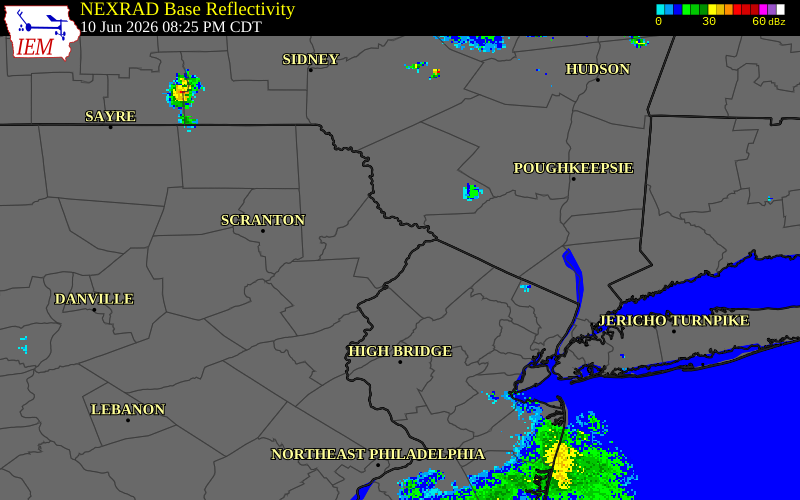 NEXRAD radar during the Wednesday, June 10, 2026 storm activity in Pike County, Pennsylvania