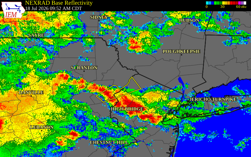 NEXRAD radar during the Saturday, July 18, 2026 storm activity in Pike County, Pennsylvania
