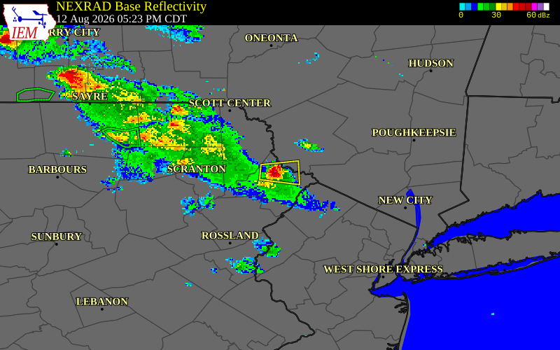 NEXRAD radar during the Wednesday, August 12, 2026 storm activity in Pike County, Pennsylvania