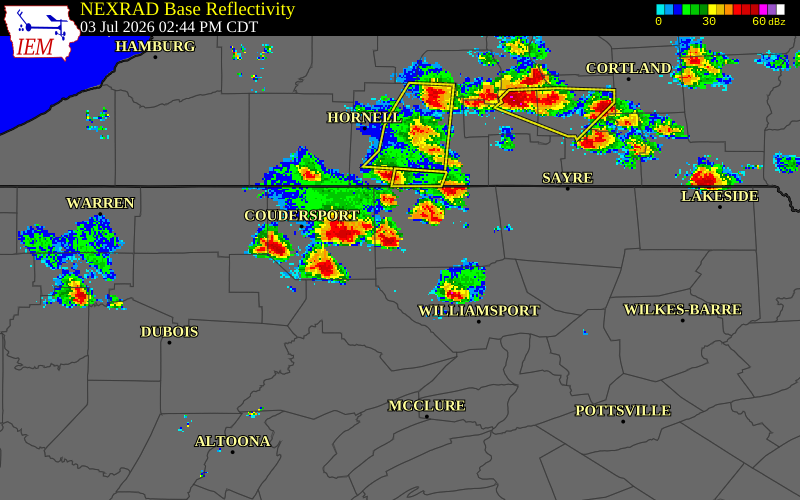 NEXRAD radar during the Friday, July 3, 2026 storm activity in Potter County, Pennsylvania