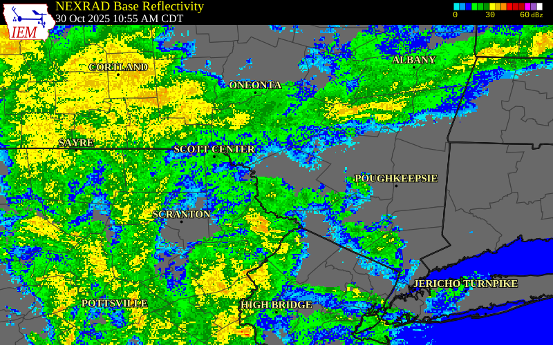 NEXRAD radar during the Thursday, October 30, 2025 storm activity in Sullivan County, Pennsylvania