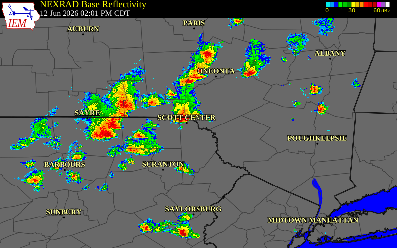 NEXRAD radar during the Friday, June 12, 2026 storm activity in Sullivan County, Pennsylvania